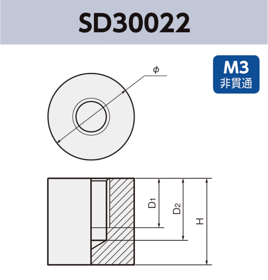 切削スペーサ SD030022 基板実装用 M3 SMT 表面実装 タップ有 非貫通タイプ RoHS指令対応品