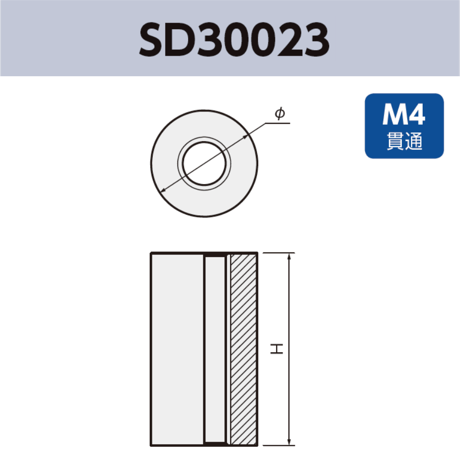 切削スペーサ SD030023 基板実装用 M4 SMT 表面実装 タップ有 貫通タイプ RoHS指令対応品