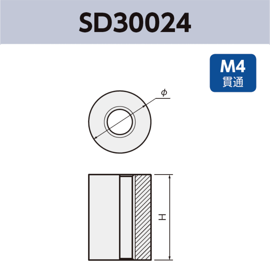 切削スペーサ SD030024 基板実装用 M4 SMT 表面実装 タップ有 貫通タイプ RoHS指令対応品