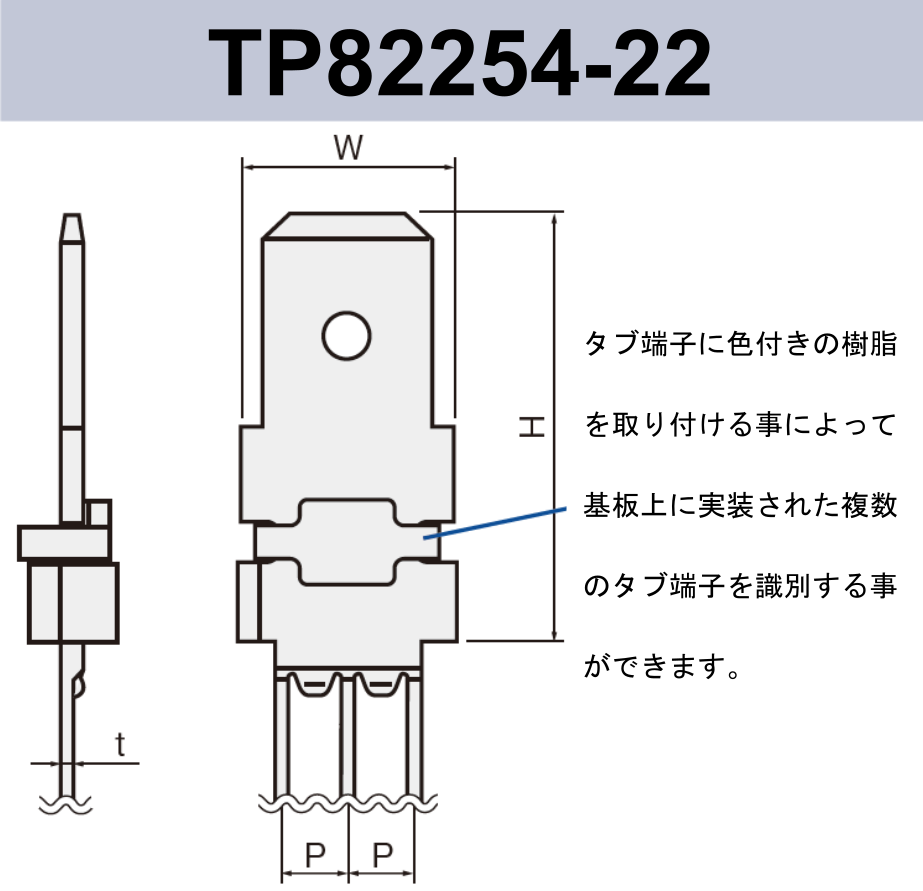 タブ端子 基板実装用 TP82254-22 RoHS対応 250シリーズ JIS 6.3 mm