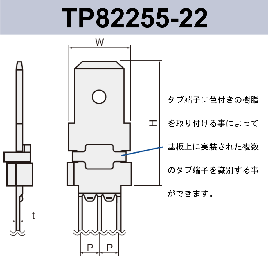 タブ端子 基板実装用 TP82255-22 RoHS対応 250シリーズ JIS 6.3 mm